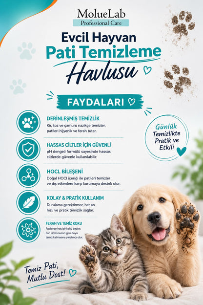 Moluelab Evcil Hayvan Temizleme Mendili | Kedi ve Köpekler İçin Pati, Göz, Kulak & Tüy Temizleme Mendili | 280 Adet