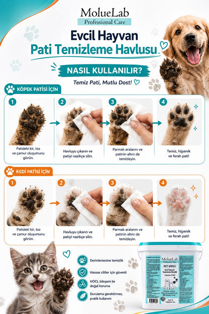 Moluelab Evcil Hayvan Temizleme Mendili | Kedi ve Köpekler İçin Pati, Göz, Kulak & Tüy Temizleme Mendili | 280 Adet