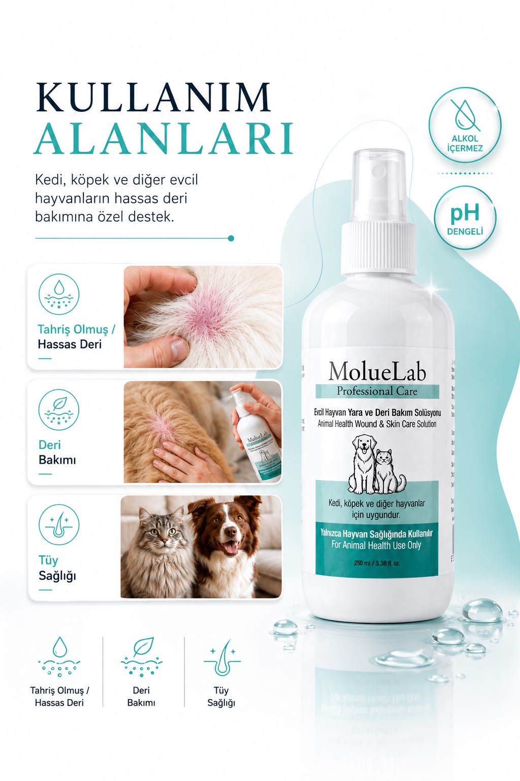 Deri ve Yara Bakım Spreyi | Kedi, Köpek ve Diğer Evcil Hayvanlar İçin Hassas Deri Bakımı | 250 ML